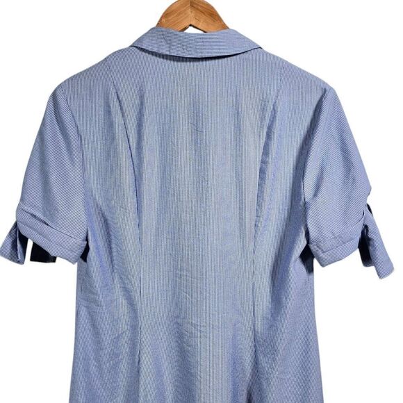 T Tahari Collared Button Down Dress Size 6 Blue Striped Midi Fit Flare - Picture 6 of 15